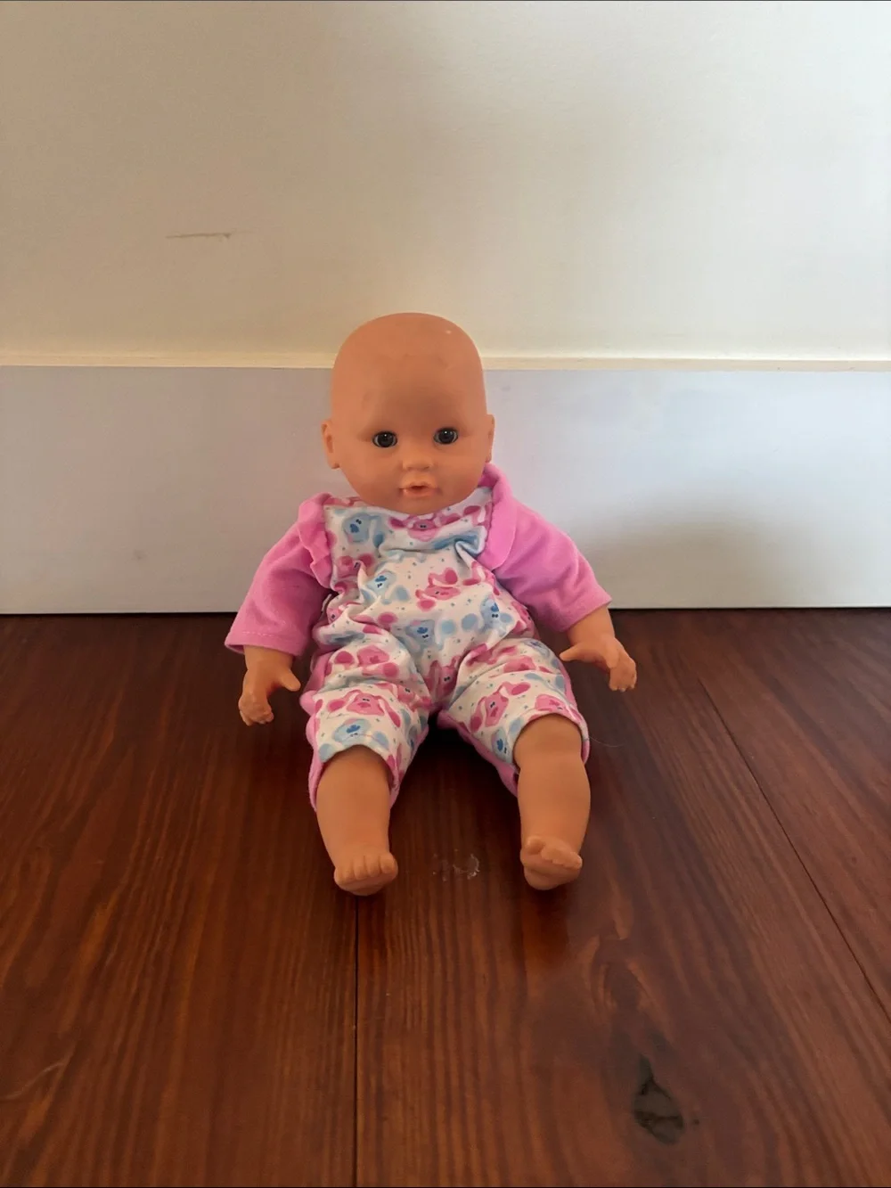 Pink Baby Doll in Printed Overalls - Kids Toy